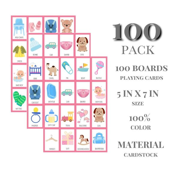 Baby Shower Games - 100 Boards Girl - Baby Gender Reveal Games - Party Favors - Picture 2 of 4